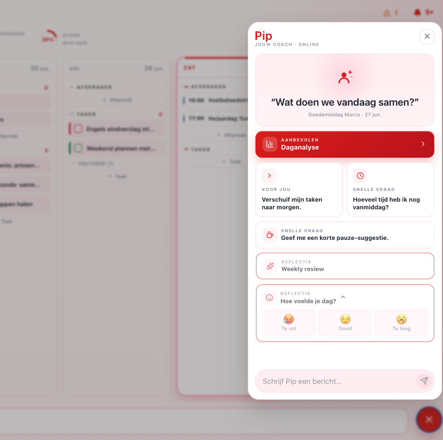 Able to Plan web app met weekplanner en Pip planningcoach geopend